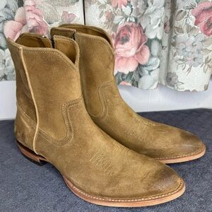 FRYE AUSTIN OILED SUEDE DARK ASH INSIDE ZIP WESTERN MEN BOOTS SIZE 9.5 D